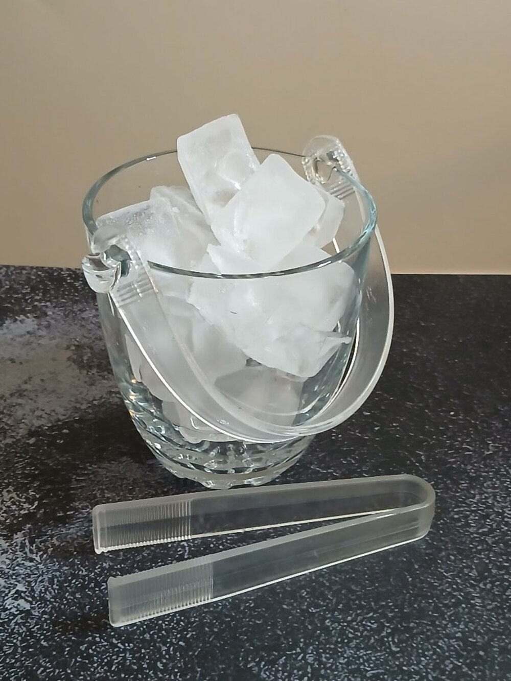 Pasabahce-Turkish-Vintage Clear Glass Small Ice Bucket w/Tongs